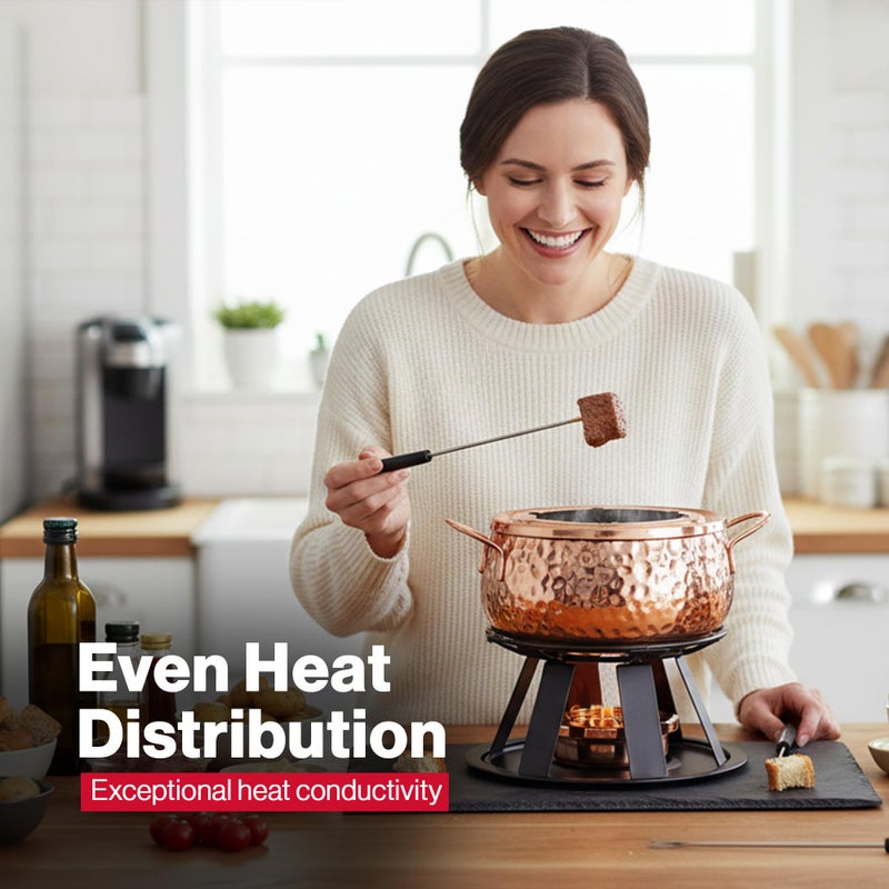 Swissmar Biel 11-Piece Copper-Plated Fondue Set â€“ Hammered Finish â€“ Ideal for Oil & Broth Cooking â€“ Perfect for Entertaining, Kitchen Collections & Wedding Gifts â€“ 2 Liter / 2.1 Quarts - Image 4